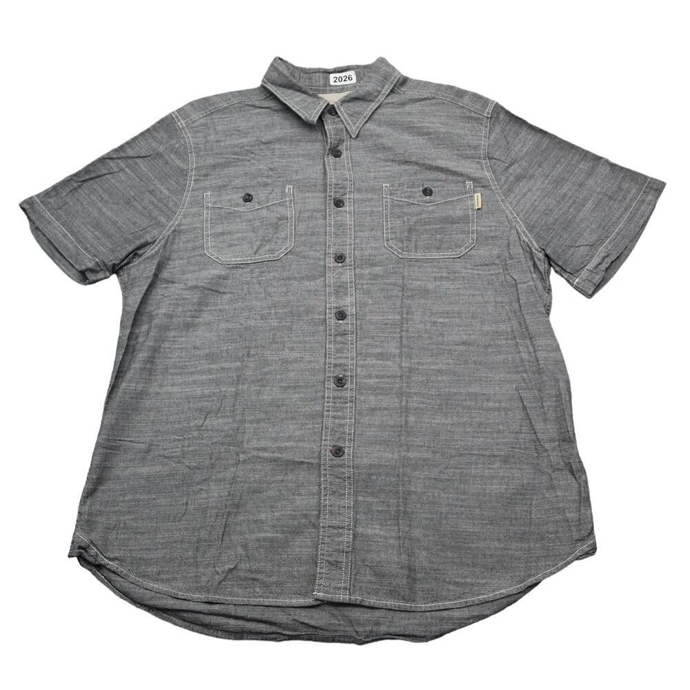 Woolrich Shirt Men Large Gray Casual Rugby Camp Button Up Pocket